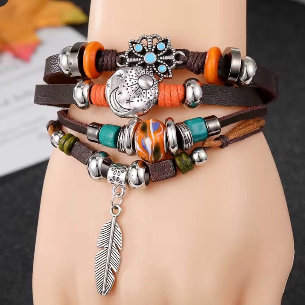 Bohemian Multicolor Leather Layeret Bracelet Set for men and women